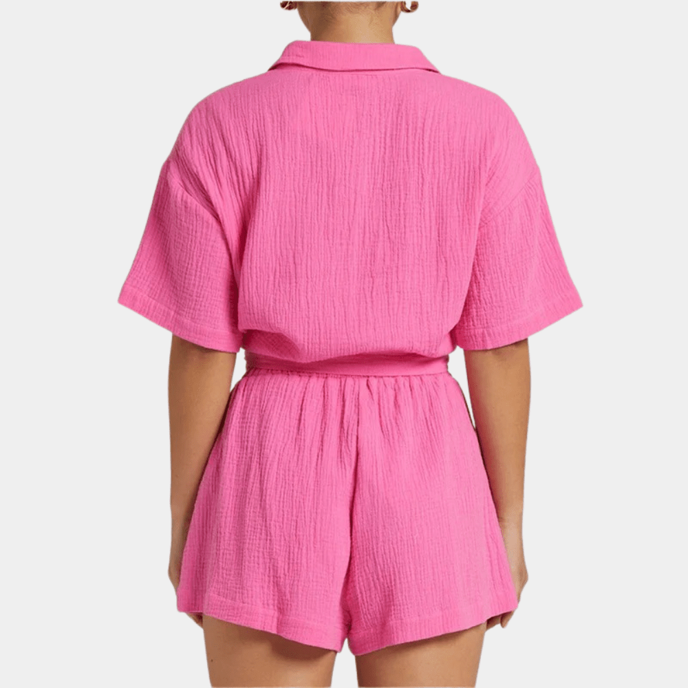 Sommer Set Damen | Hemd und Shorts | Luftig | Bequem | Zweiteilig | Freizeit-Luzern Mode