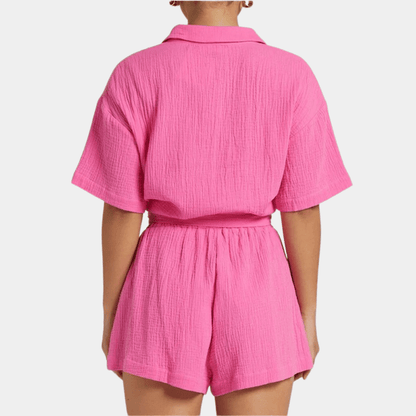 Sommer Set Damen | Hemd und Shorts | Luftig | Bequem | Zweiteilig | Freizeit-Luzern Mode