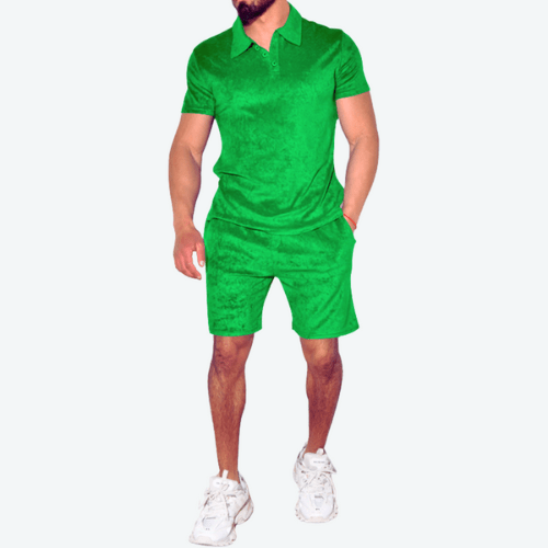 Herren Sommer Set | Zweiteilig | Slim Fit | Freizeitlook | Bequem | Pflegeleicht-Grün-M-Luzern Mode