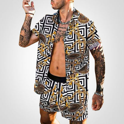 Zweiteiler Herren Sommer | Print Set Shirt Shorts | Bequem auffällig | Freizeit-C-S-Luzern Mode