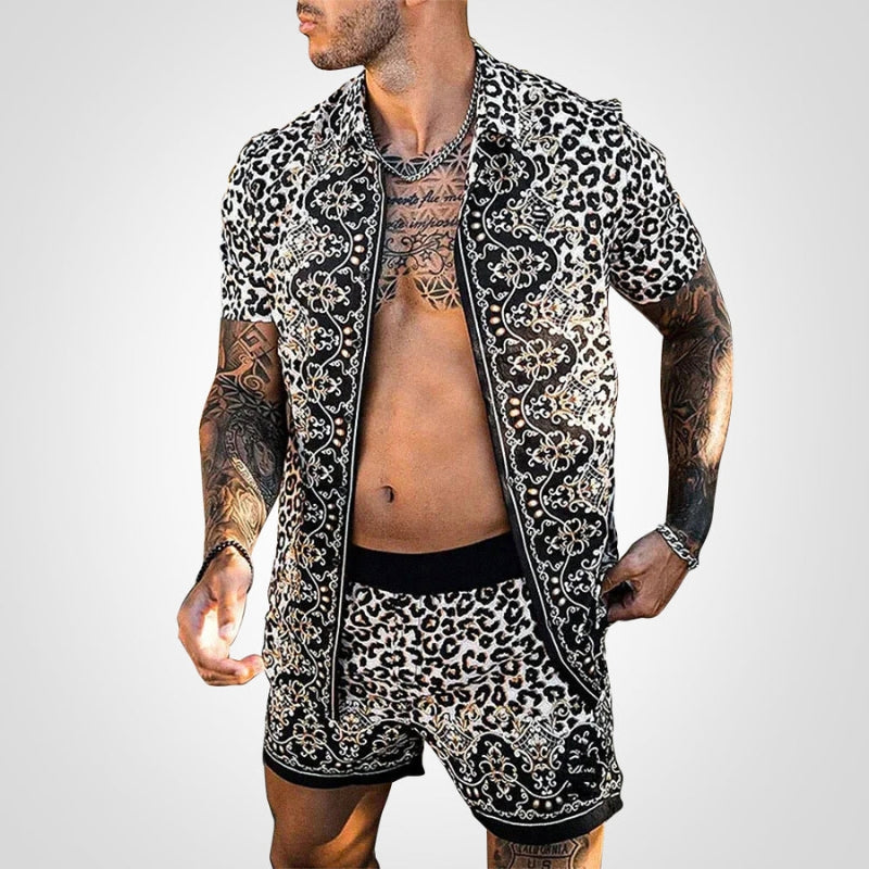 Zweiteiler Herren Sommer | Print Set Shirt Shorts | Bequem auffällig | Freizeit-E-S-Luzern Mode