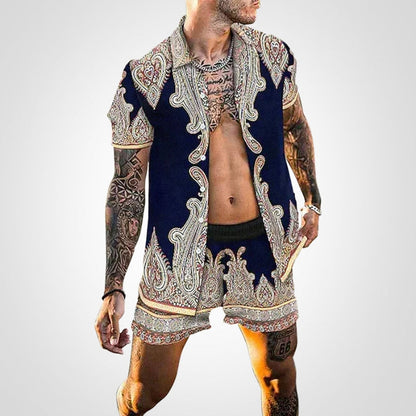Zweiteiler Herren Sommer | Print Set Shirt Shorts | Bequem auffällig | Freizeit-I-S-Luzern Mode