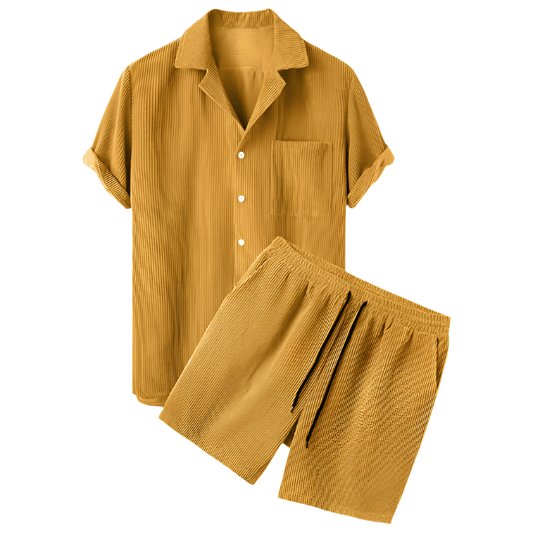 Sommer Set Herren | Velours Shorts und Shirt | Zweiteilig | Leicht | Bequem-Orange-Luzern Mode