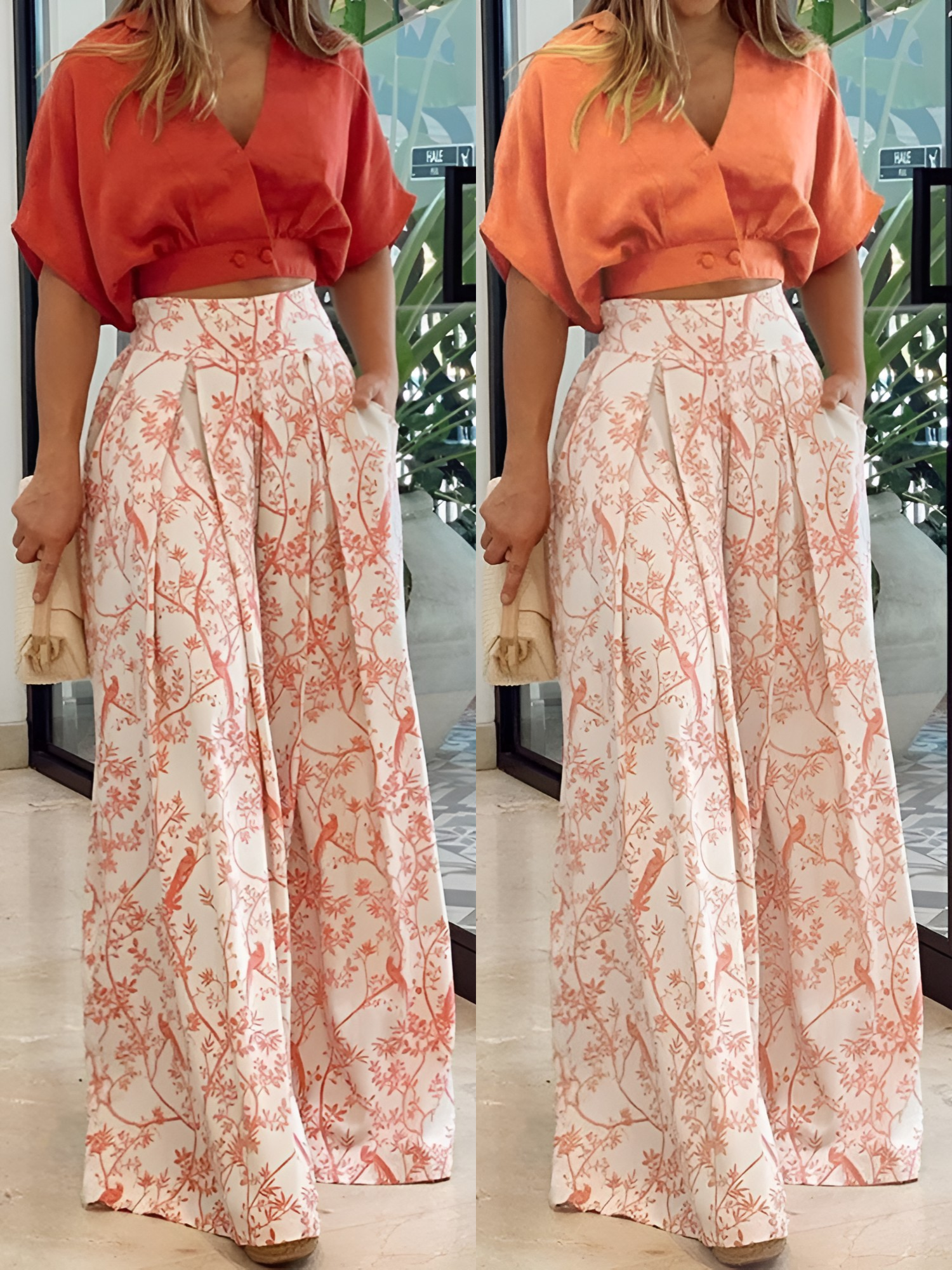 Damen Sommer-Set | Hose | Bluse | Print | Locker | Knopfleiste-Luzern Mode