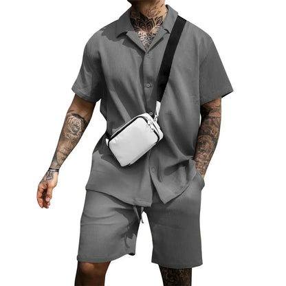 Sommer Set Herren zweiteilig | Hemd Shorts | Atmungsaktiv bequem | Freizeit Look-Grau-S-Luzern Mode