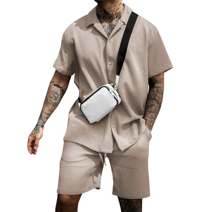 Sommer Set Herren zweiteilig | Hemd Shorts | Atmungsaktiv bequem | Freizeit Look-Luzern Mode