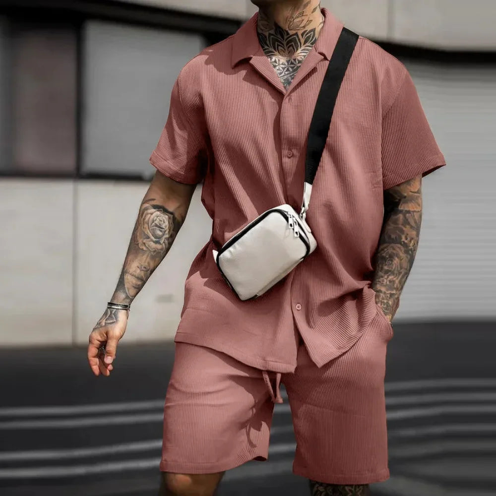 Sommer Set Herren zweiteilig | Hemd Shorts | Atmungsaktiv bequem | Freizeit Look-Luzern Mode