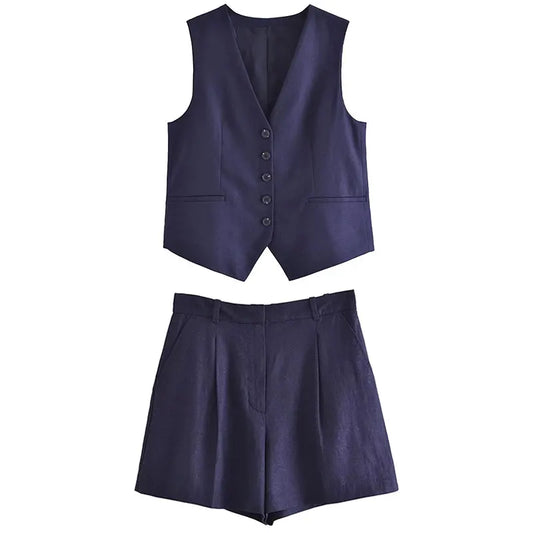 Zweiteiler Damen Sommer | Vintage Set Top Shorts | Leicht bequem | Freizeitlook-Luzern Mode