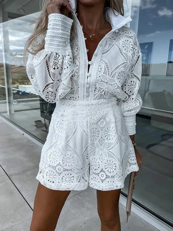 Spitzen Sommer Set Damen | Luftig | Zweiteilig | Ideal für Urlaub und Freizeit-Luzern Mode